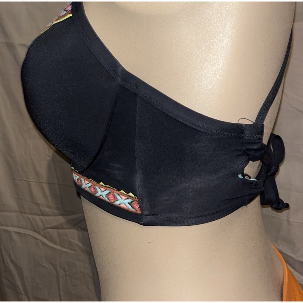 Shade & Shore WOMEN'S BLACK WITH AZTEC PRINT PADDED CUPS Bikini Bra Top 36DD - Picture 6 of 10